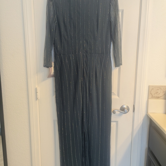 JS Collections Dusty Blue Long Sleeve Beaded Gown - Picture 8 of 8